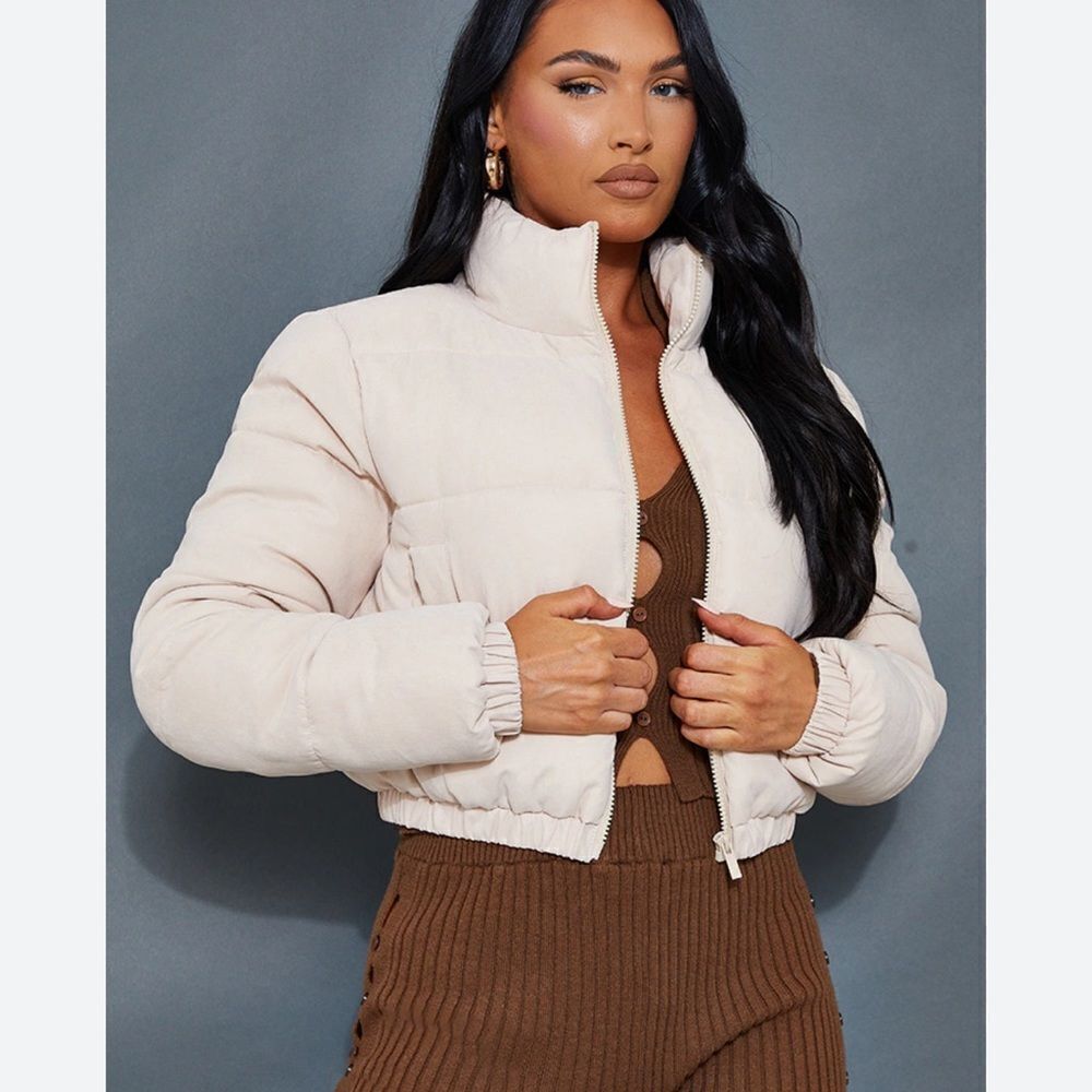 Prettylittlething Stone Peach Skin Cropped Bubble Puffer Jacket Women’s 4